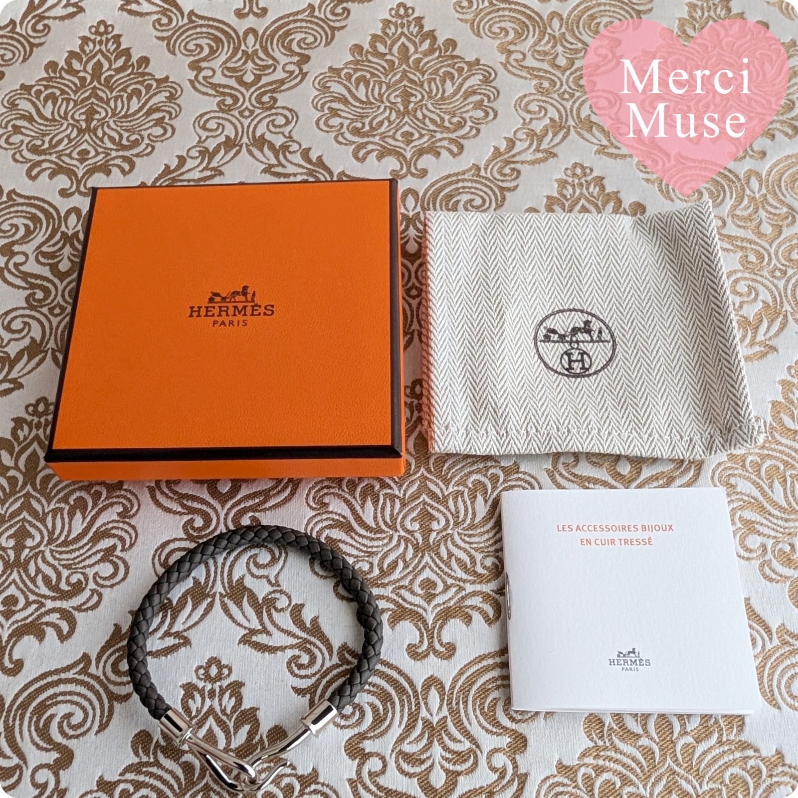 ❤未使用品❤ジャンボ編み込みブレスレット ダークグレーxシルバー 