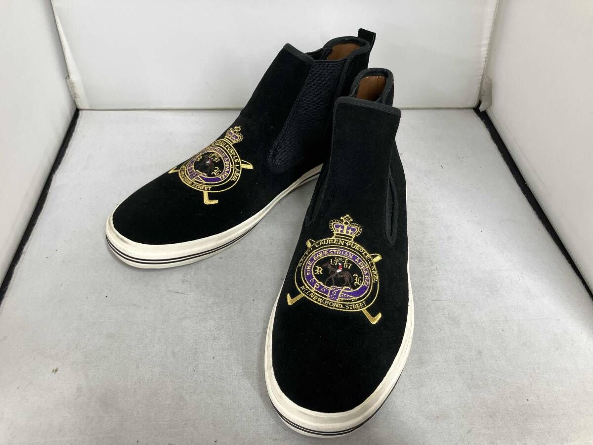 Ralph Lauren ブーツ PURPLE LABEL紋章 サイドゴアスエード ブラック サイズ10D(27.5～28cm)