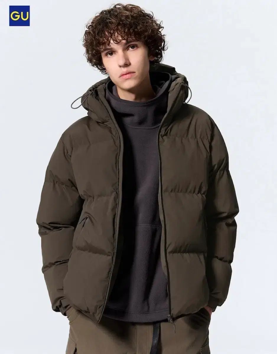 XL UNIQLO GU フード ショートダウン アウター パーカ / DARK BROWN