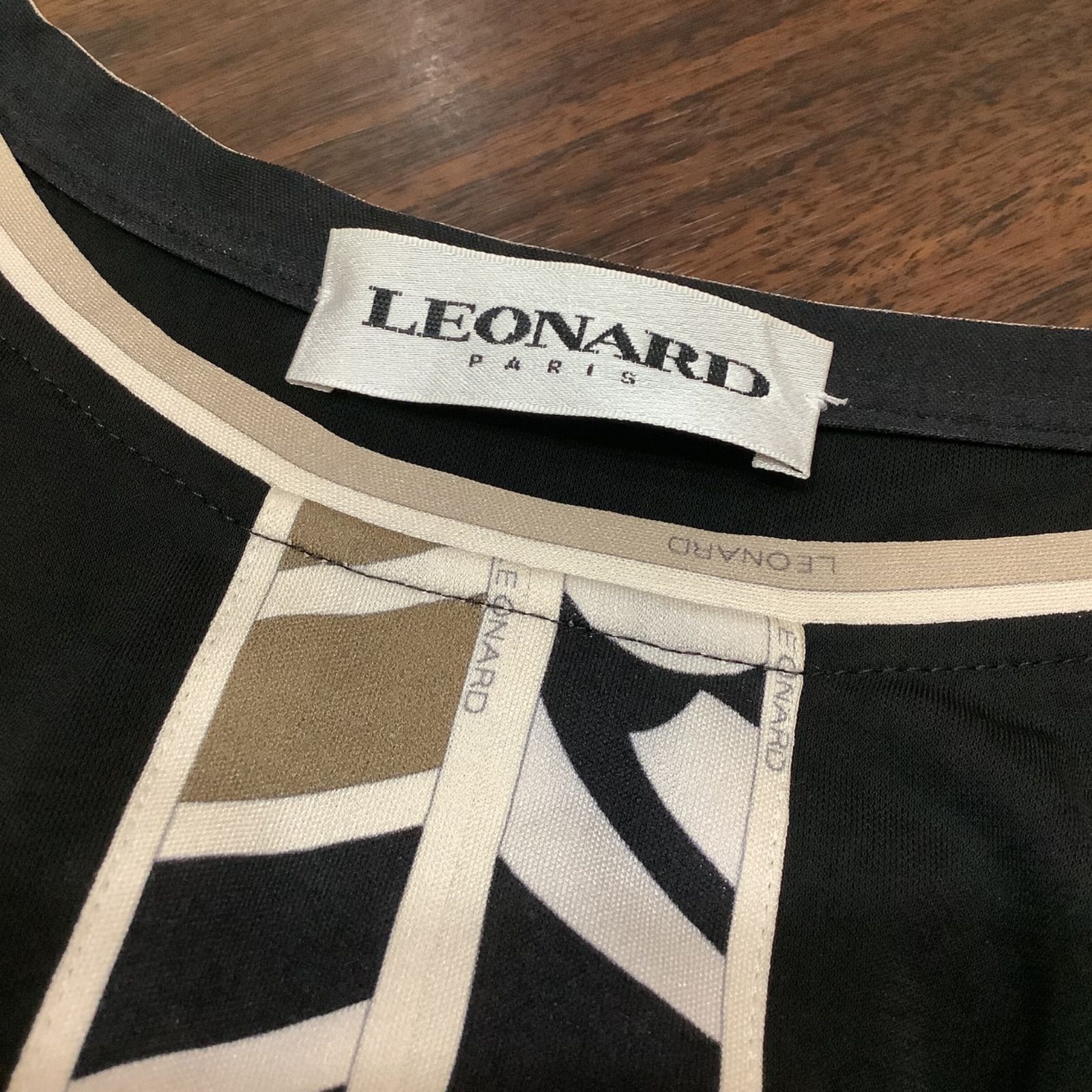 レオナール LEONARD リボンベルト付 ストレッチ ワンピース ドレス 黒