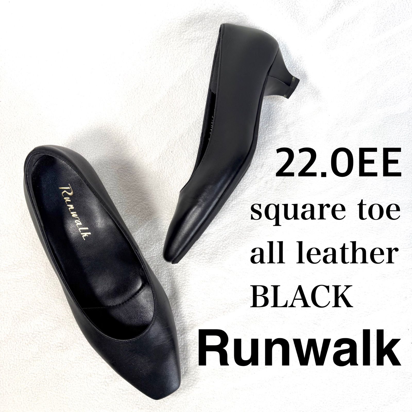 『新品未使用』 アシックスウォーキング パンプス2E ブラックストラップ付き 美品・22.0EE】ランウォーク アシックスウォーキング スクエアトゥ