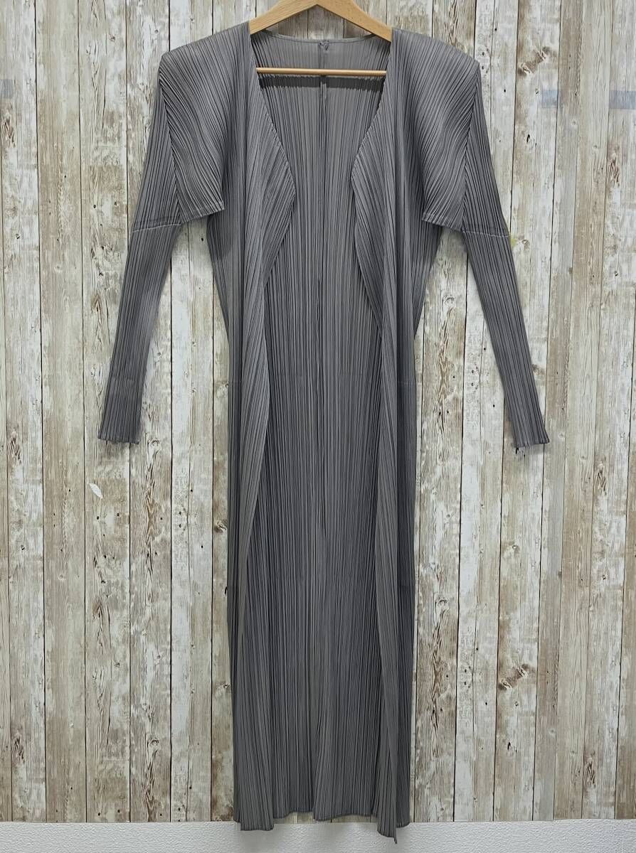PLEATS PLEASE ISSEY MIYAKE イッセイミヤケ PP04-JH617 size2 レディース 長袖 カーディガン アンサンブル グレー プリーツ生地