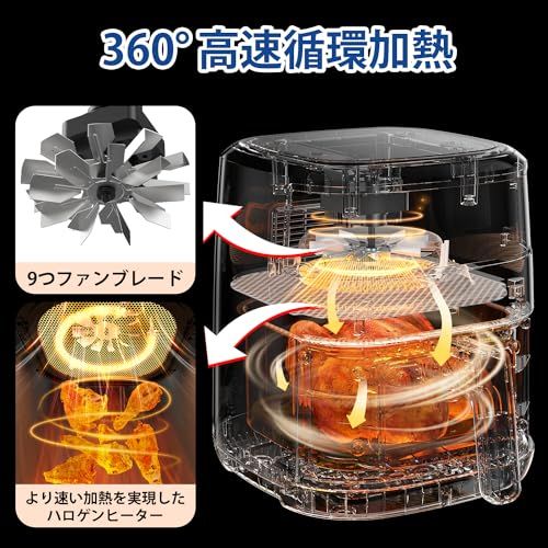 SAMKYO ノンフライヤー 4.2L 可視窓 大容量 1-4人用 エアフライヤー タッチパネル 日本語レシピ付き ノンフライヤー機 フライヤー 揚げ物 惣菜 F40 ブラック