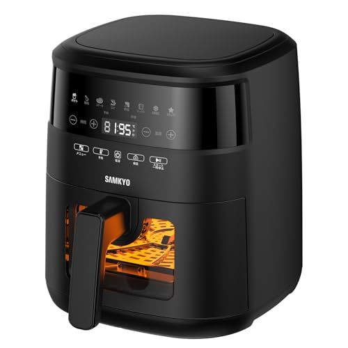 SAMKYO ノンフライヤー 4.2L 可視窓 大容量 1-4人用 エアフライヤー タッチパネル 日本語レシピ付き ノンフライヤー機 フライヤー 揚げ物 惣菜 F40 ブラック