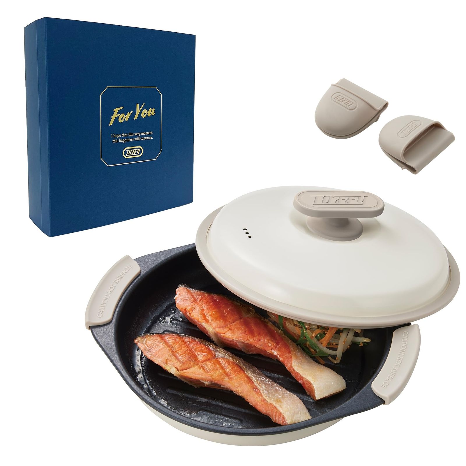 【公式オンライン限定】【Toffy/トフィー】 電子レンジ用 グリルパン K-MW3 レンジ調理器 波型プレート 1台6役 焼く/炒める/蒸す/茹でる/炊く/煮る シリコーンミトン付き レシピブック付き K-MW3 (【ギフトスリーブ付き】ピュアホワイト)
