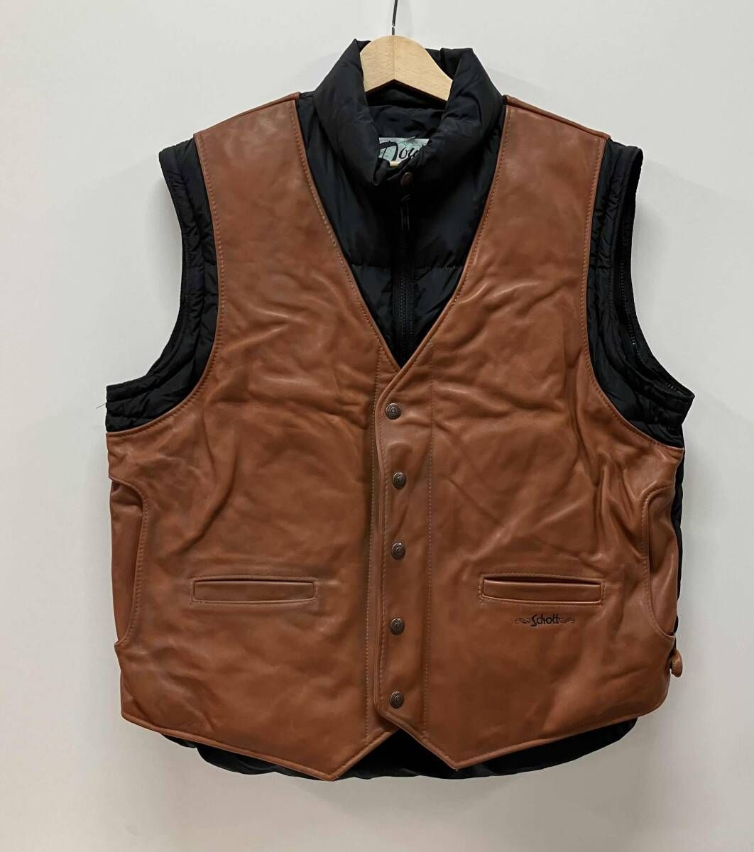 SCHOTT ショット ダウンジャケット レザー切替 ブラック ブラウン アメリカンカジュアル サイズ44 USA製 SCHOTT ショット ダウンジャケット レザー切替 ブラック ブラウン アメリカンカジュアル サイズ44 USA製
