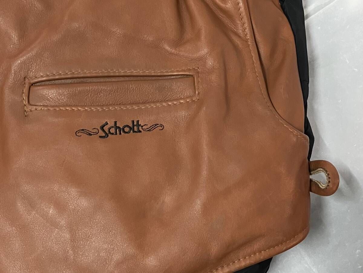 SCHOTT ショット ダウンジャケット レザー切替 ブラック ブラウン アメリカンカジュアル サイズ44 USA製 SCHOTT ショット ダウンジャケット レザー切替 ブラック ブラウン アメリカンカジュアル サイズ44 USA製