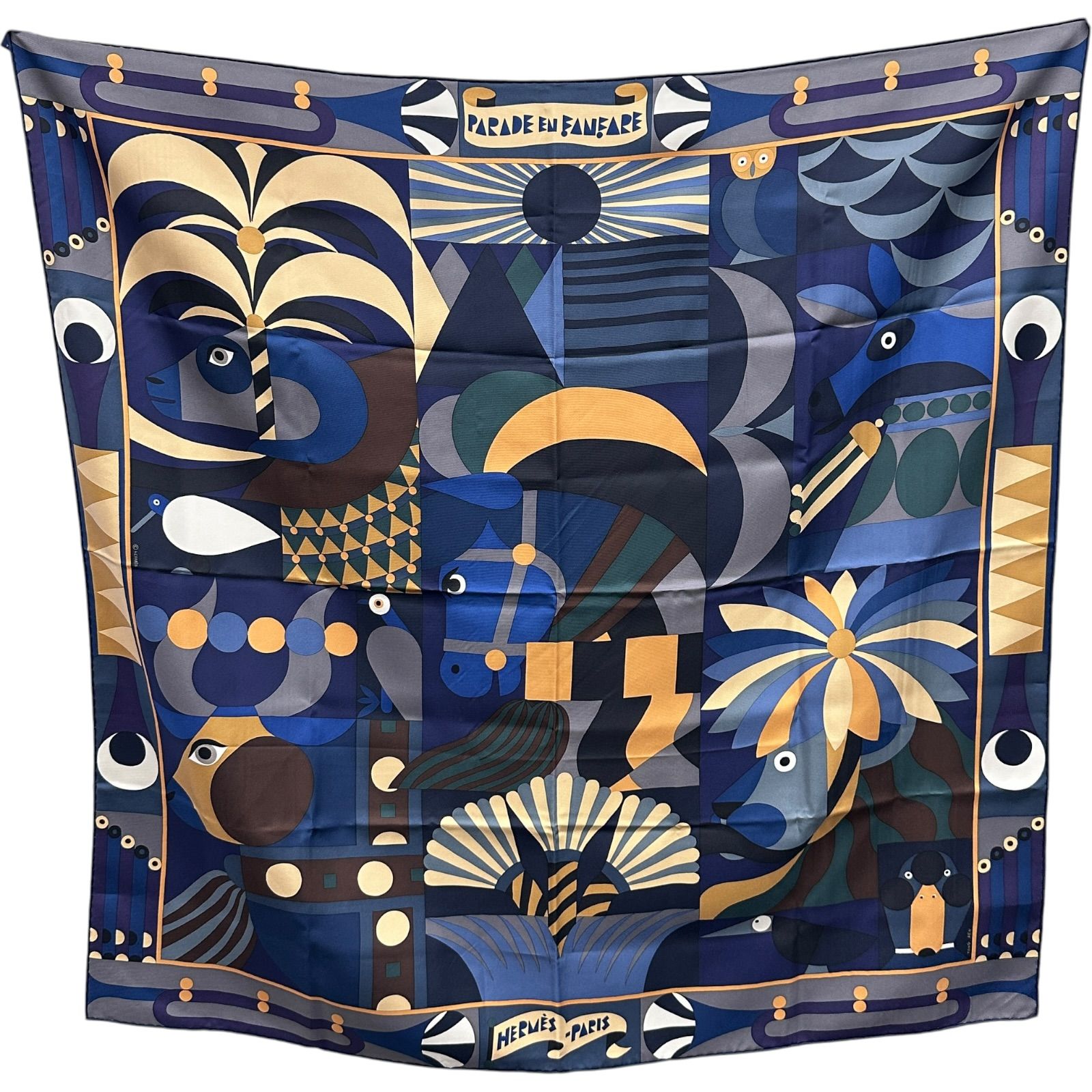 エルメス HERMES カレ90 Parade en Fanfare ネイビー シルク レディース スカーフ