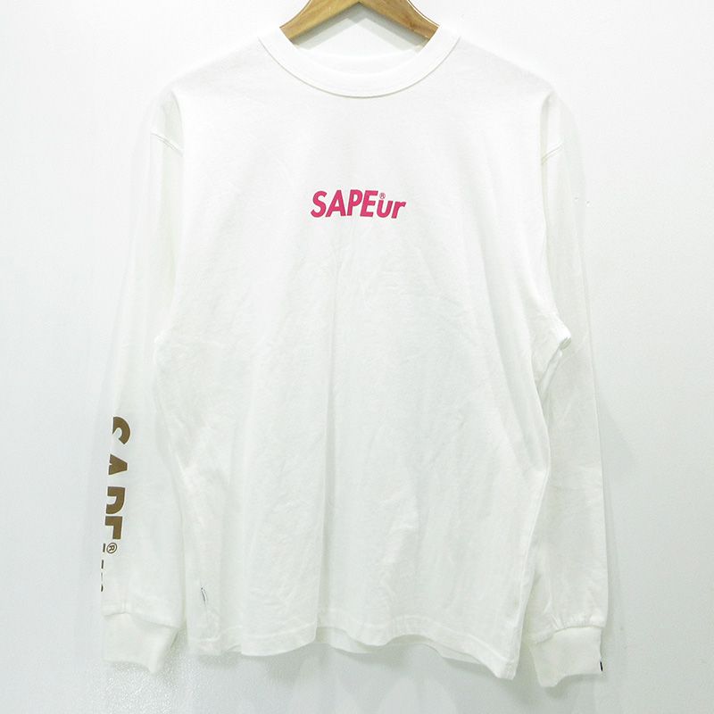 【三重本店】 中古 SAPEur | サプール ロッドマン半袖Tシャツ 桜 花柄 ロゴプリント ホワイト×ピンク サイズ：M 【103】