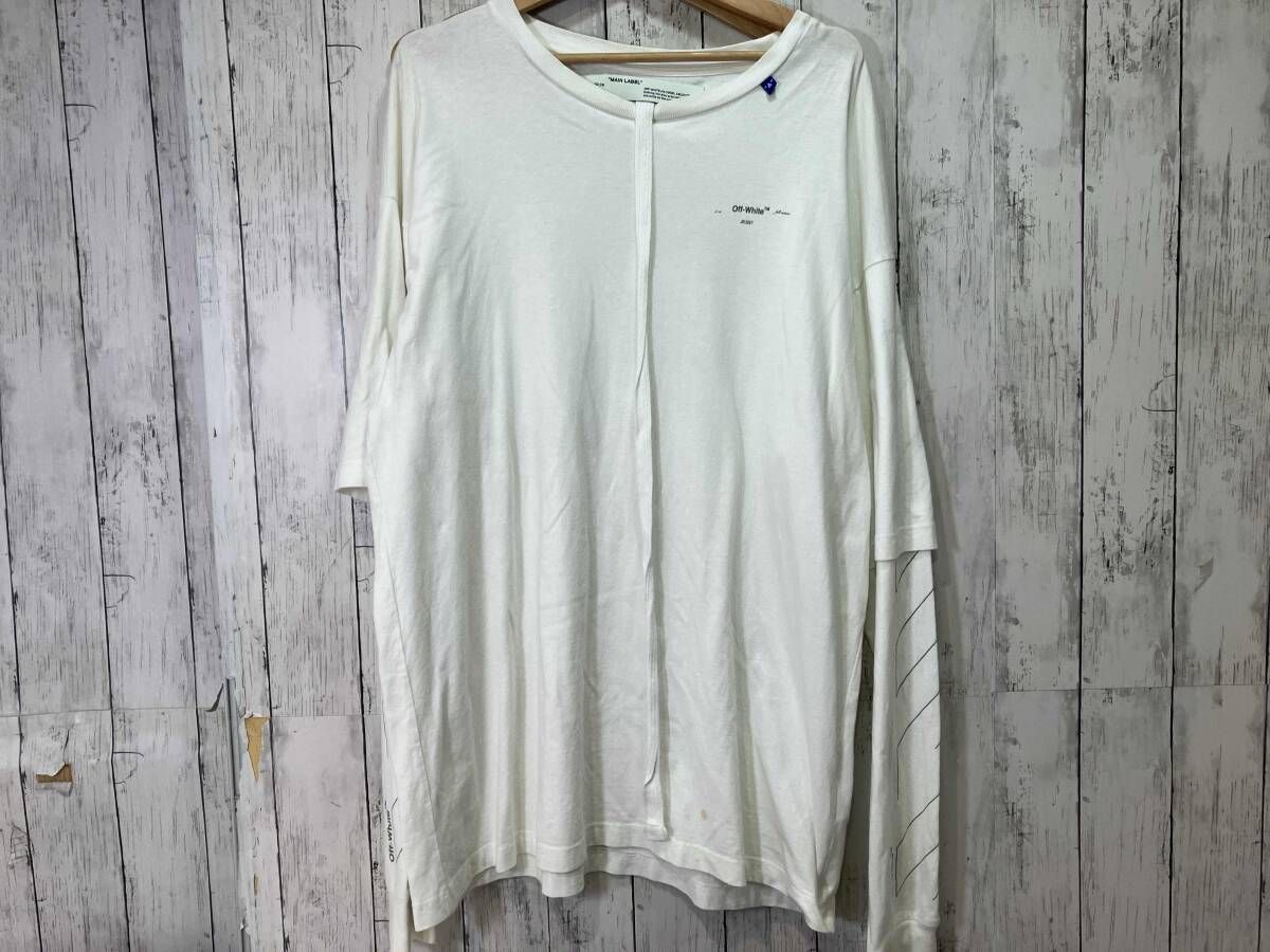 Off-WHITE オフホワイト 19AW DIAG UNFINISHED 長袖 Tシャツ OMAB022E19185003 L