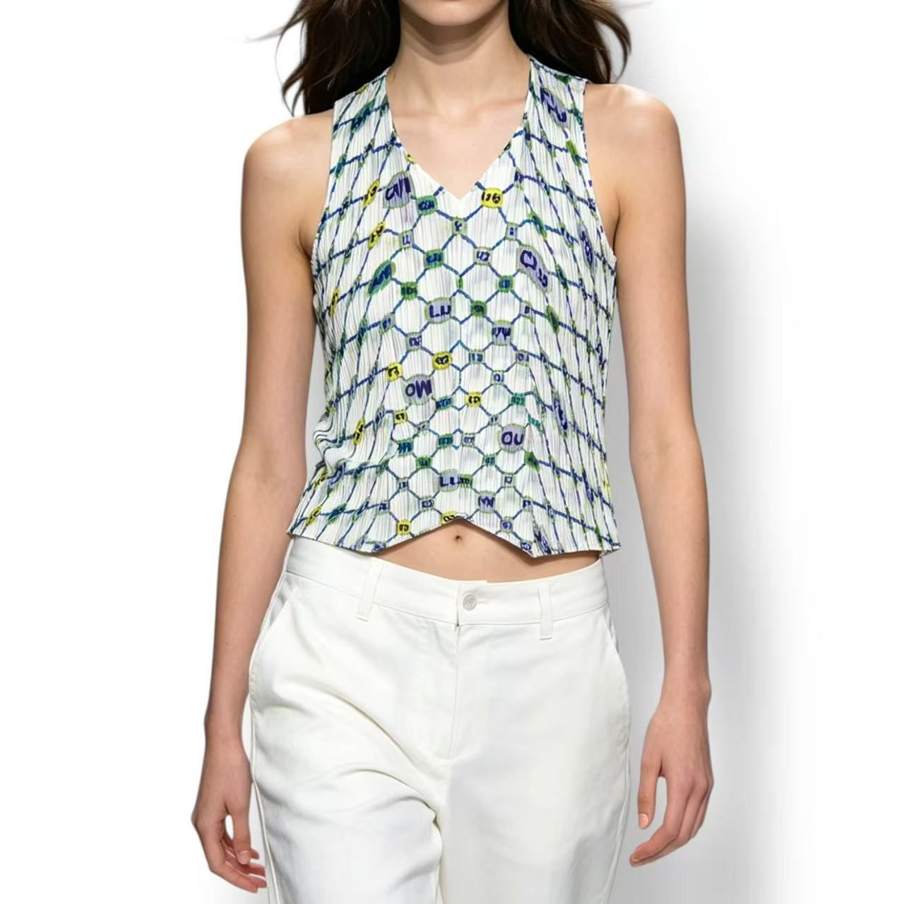 極美品 ISSEY MIYAKE イッセイミヤケ PLEATS PLEASE プリーツプリーズ ベスト 化学元素柄 サイズ3 マルチカラー