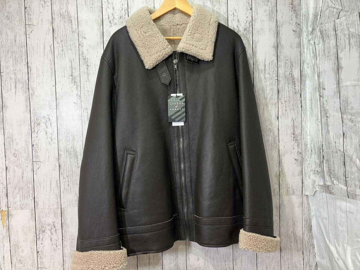 JOSEPH ABBOUD ジョセフアブード ラムレザー製ムートンジャケット LWJKGS0601 サイズ4L カラーブラウン