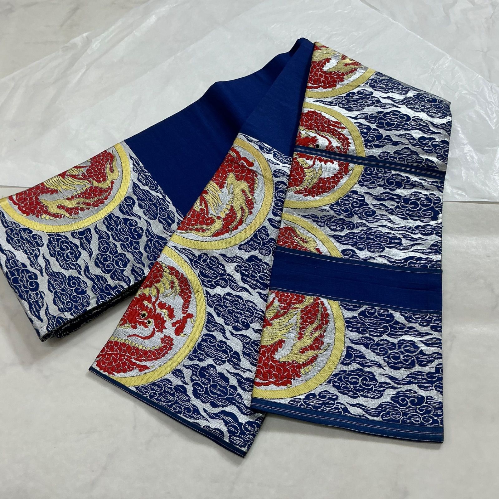 kimono+one◆kimonoarisa◆未使用同然◆アンティークのお洒落な半幅帯◆龍紋◆正絹◆銀糸◆356cm◆半幅帯半巾帯小袋帯