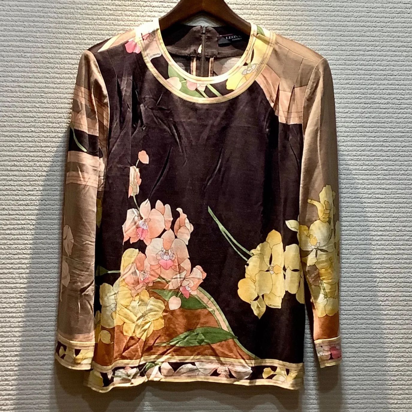 レオナール LEONARD 花柄 フラワー 長袖 カットソー ブラウス 茶 ブラウン [42] レディース 0349611 H505/T13