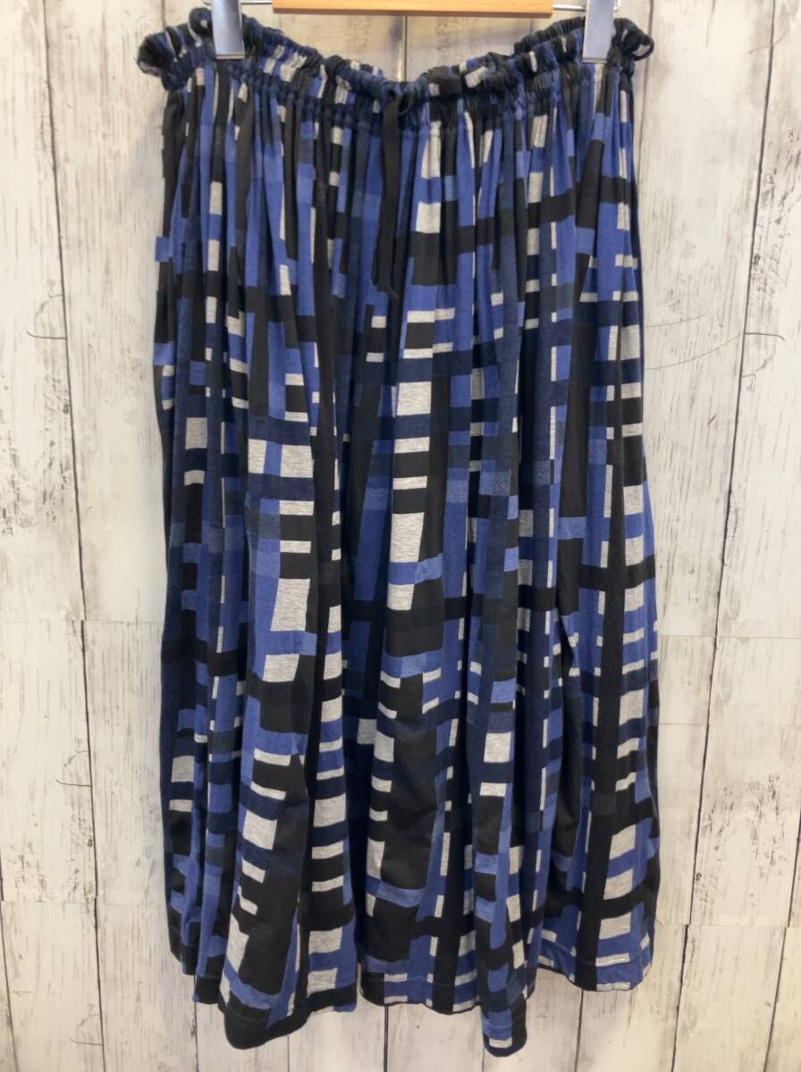 Y's ワイズ スカート 24SS YS-T91-078 チェック ブルー コットン JERSEY PIGMENT CHECK PRINT GATHERED SKIRT