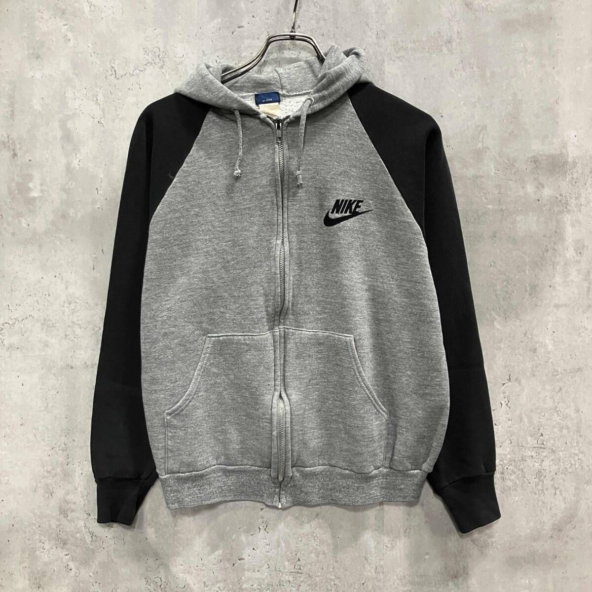 80s NIKE USA製 ラグランジップパーカー size M グレー ブラック 