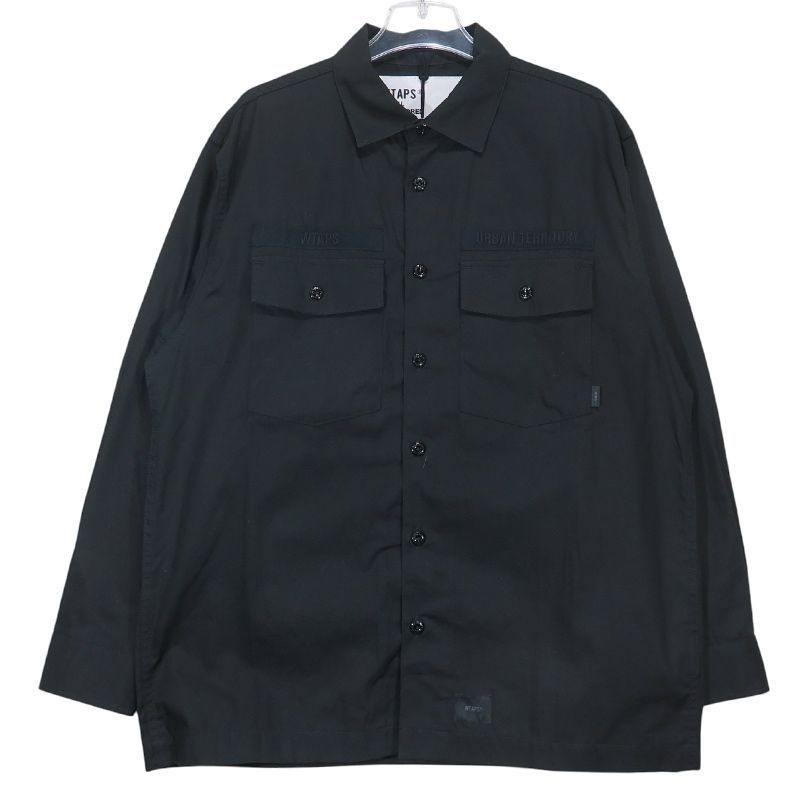 美品 WTAPS ダブルタップス 22AW CBW/LS/COTTON.POPLIN 222BRDT-SHM01 ユーティリティ ロングスリーブ コットン シャツ 長袖 ブラック サイズ03(L) June
