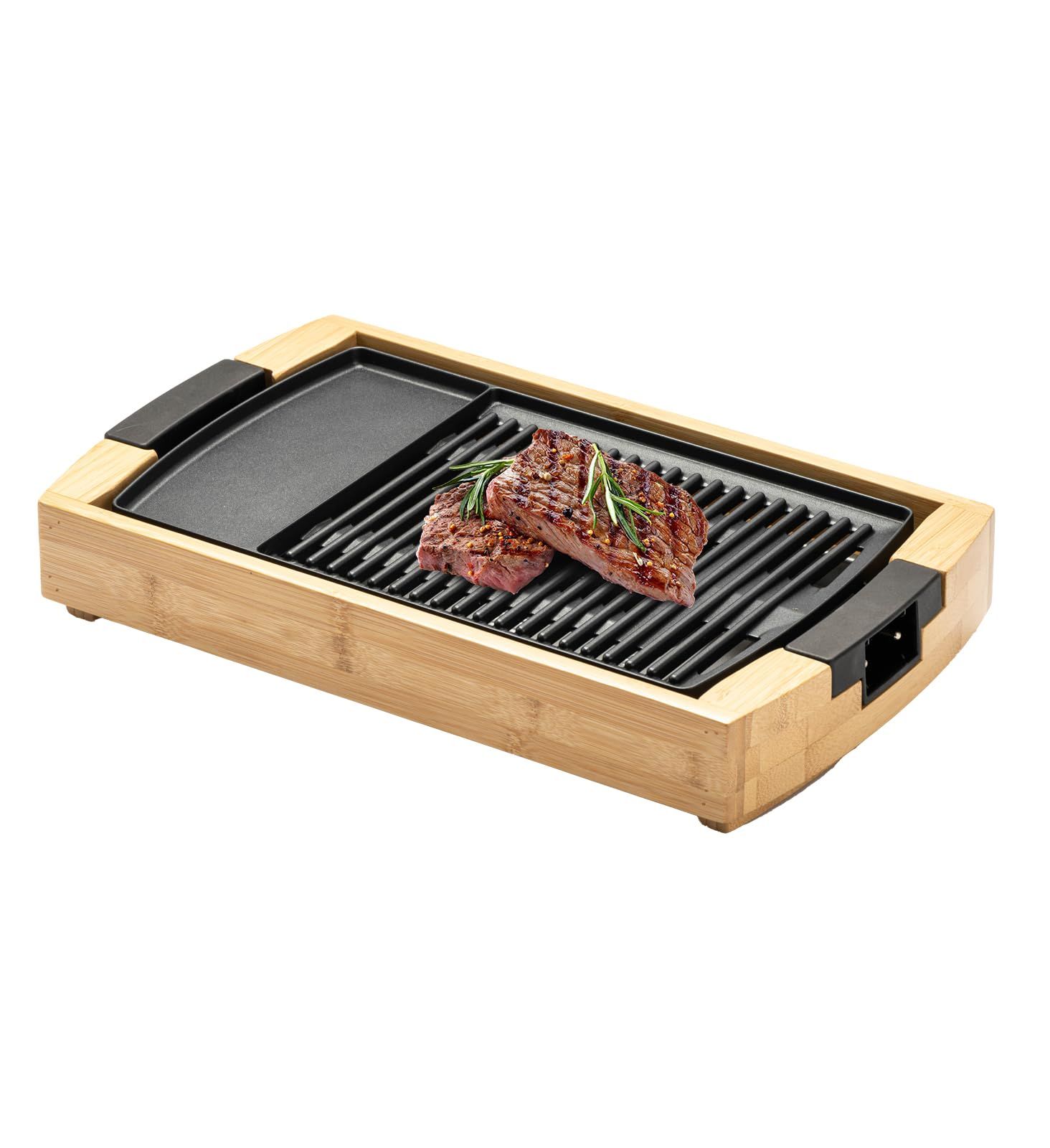 SOLEMOOD ホットプレート 焼肉プレート 1200W 高火力 減煙 油減らし 加熱迅速 無階段調節 「美味しく焼ける秘訣」コンパクトプレート 一人暮らし 二人暮らし グリル鍋 魚焼き 焼き鳥 洗いやすい 油受け皿付き 竹製 木目調 高級 d69b4e2c