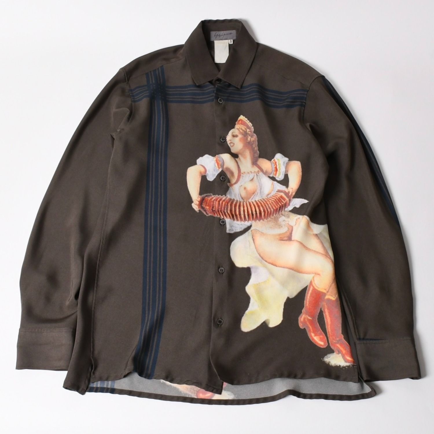 極美品 Yohji Yamamoto Pour Homme ヨウジヤマモト プールオム 02AW ピンナップガールシャツ サイズ3 ギャングスター期 中古 4a002607