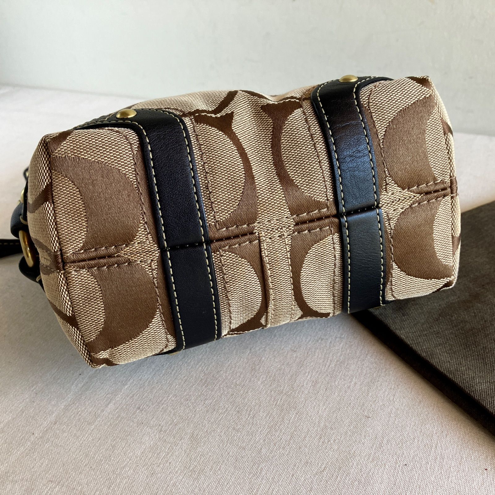 Y2K Coach Signature Khaki Brown Canvas Leather Trim Hobo Shoulder Bag Vintage