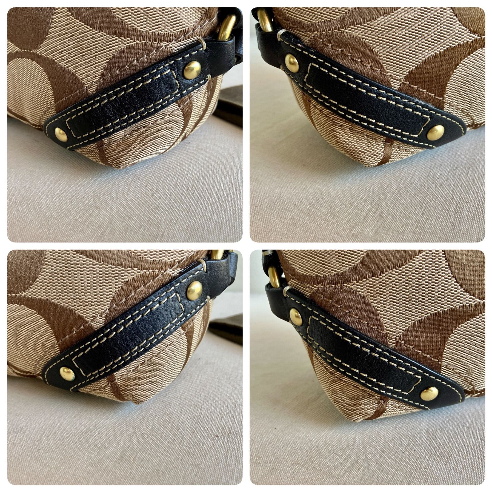 Y2K Coach Signature Khaki Brown Canvas Leather Trim Hobo Shoulder Bag Vintage