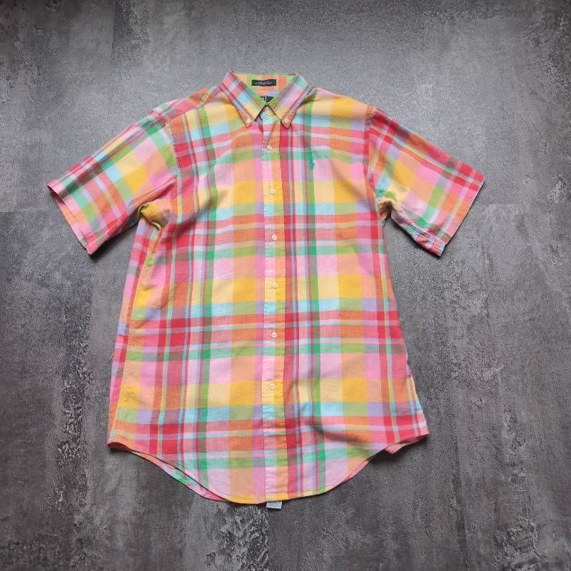 Vintage Polo Ralph Lauren Short Sleeve Shirt Mens M Equivalent ヴィンテージ ポロラルフローレン 半袖シャツ メンズ M相当 マルチカラー マドラスチェック ボタンダウン USA製