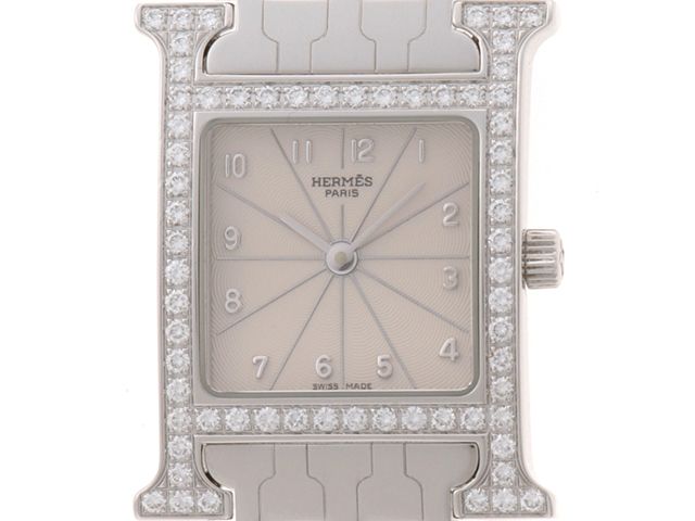 HERMES エルメス ウォッチ Hウォッチ ダイヤベゼル 時計 HH1.230 腕時計 ホワイト 電波時計 ホワイト文字盤【中古】