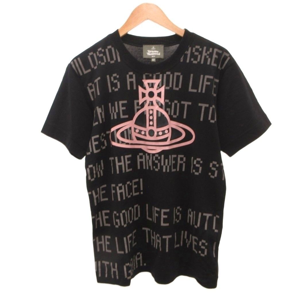 ヴィヴィアンウエストウッドマン Vivienne Westwood MAN Tシャツ 半袖 オーブプリント ロゴ 44 黒 ブラック ピンク /JS ■GY18