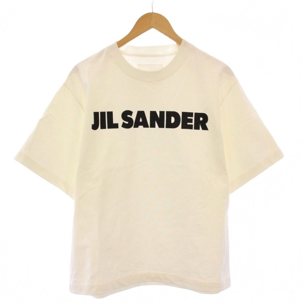 ジルサンダー JIL SANDER Tシャツ 半袖 クルーネック ショート丈 ロゴ プリント バイカラー L 白 ホワイト 黒 ブラック J02GC0001 J45047 /BB