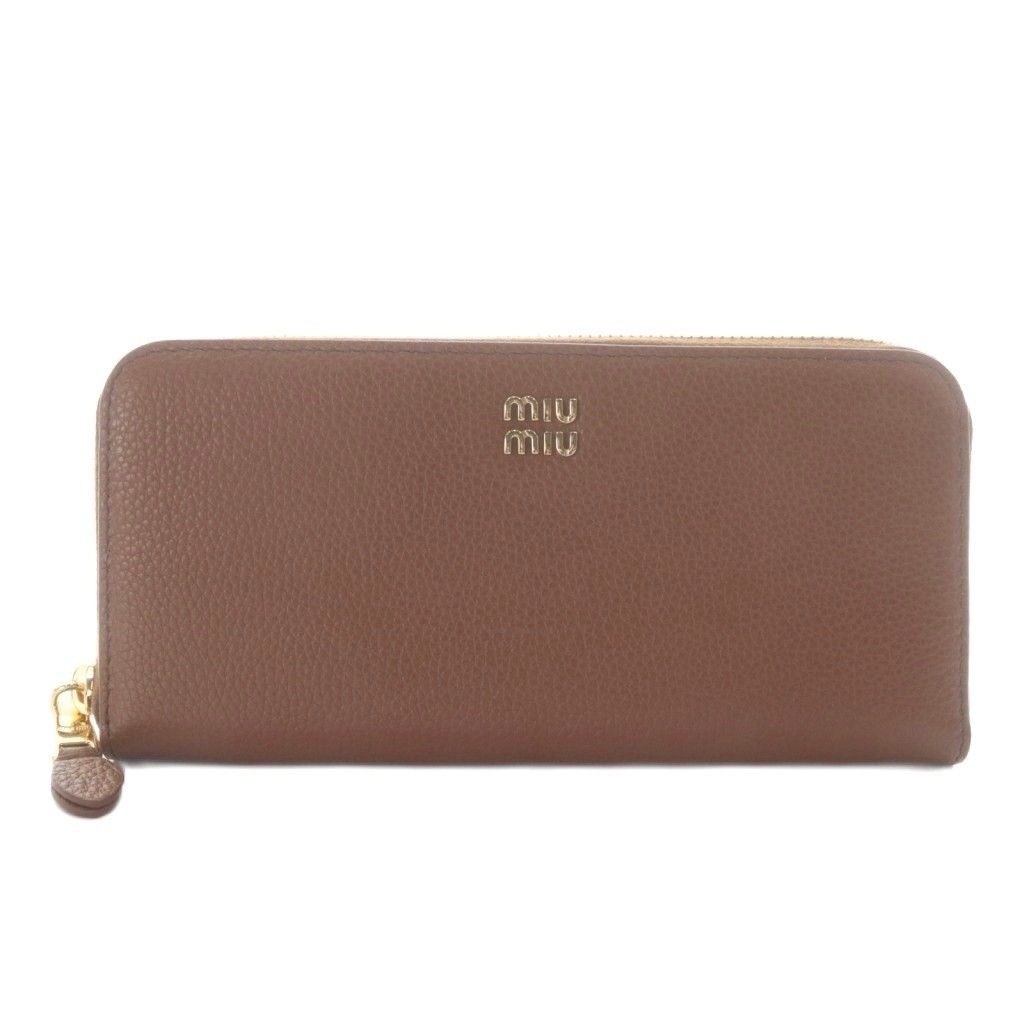 ミュウミュウ miumiu レザー 財布 長財布 ラウンドファスナー コニャックブラウン 5ML506-ADT7-F0046 /YO17 ■OH
