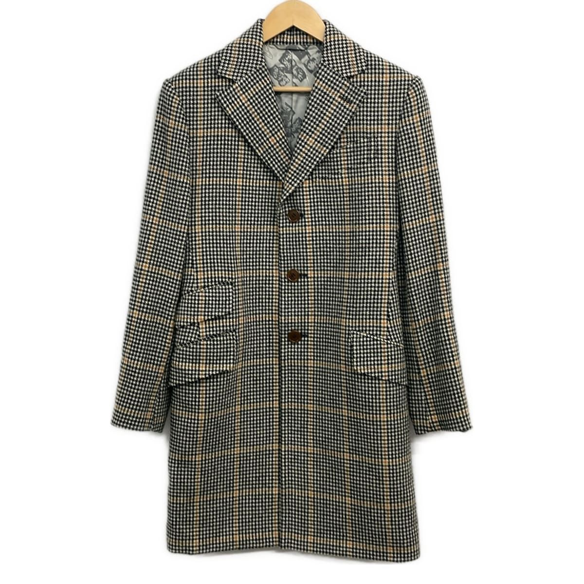 Vivienne Westwood MAN(ヴィヴィアンウエストウッドマン) コート サイズ44 L メンズ美品 - 黒×アイボリー×ベージュ 長袖/千鳥格子柄/冬