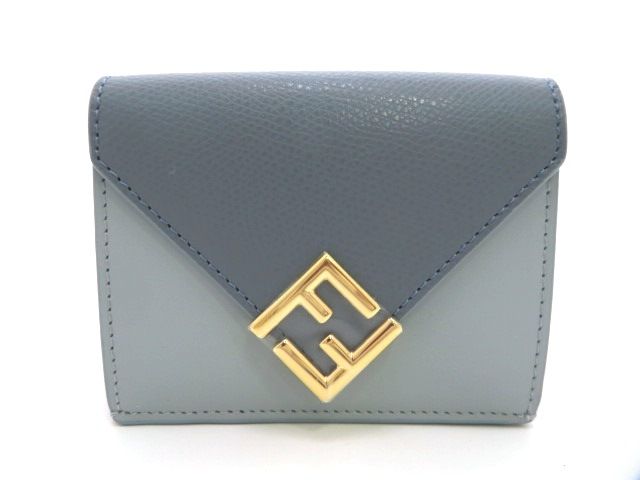 FENDI フェンディ FFダイヤモンド ミニ財布 8M0480 三つ折り財布 レザー マーキュリーブルー ライトブルー レディース【中古】【473】