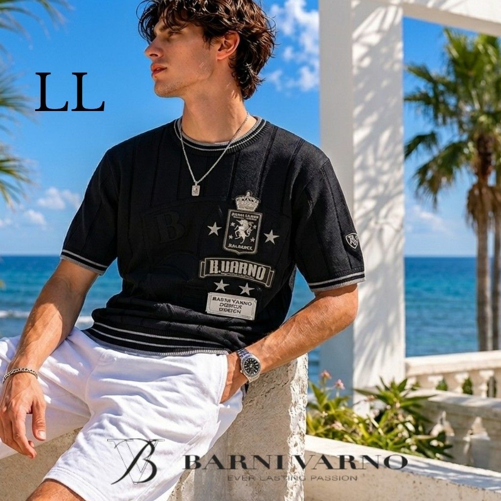 【BARNI VARNO／バーニヴァーノ】半袖サマーセーター ブラック LLサイズ 日本製 新品、未使用、現品限り