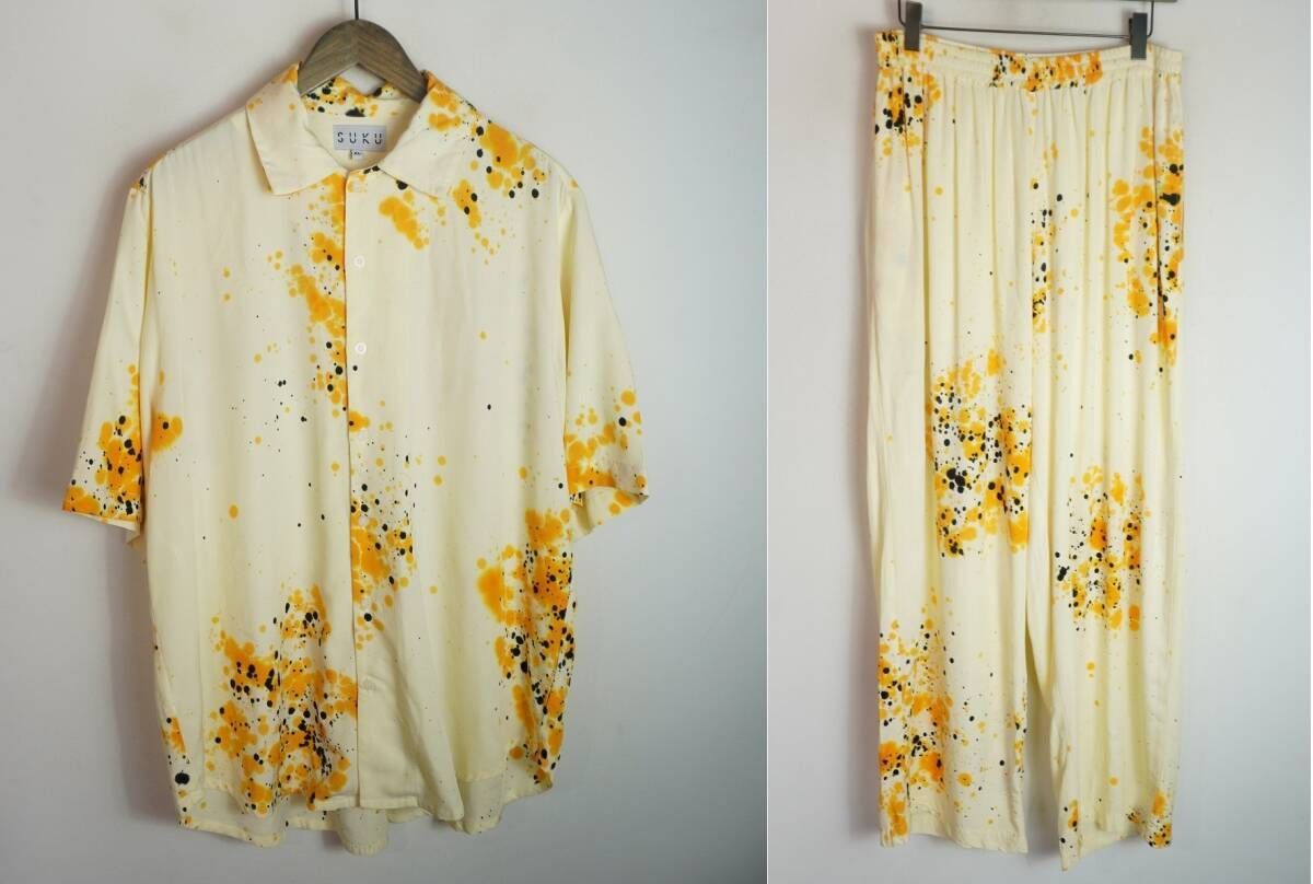 正規 24SS SUKU HOME スク ホーム NIGHT PYJAMA PAJAMA 半袖 パジャマ シャツ パンツ 上下 セットアップ 黄色 XL 1018P★2