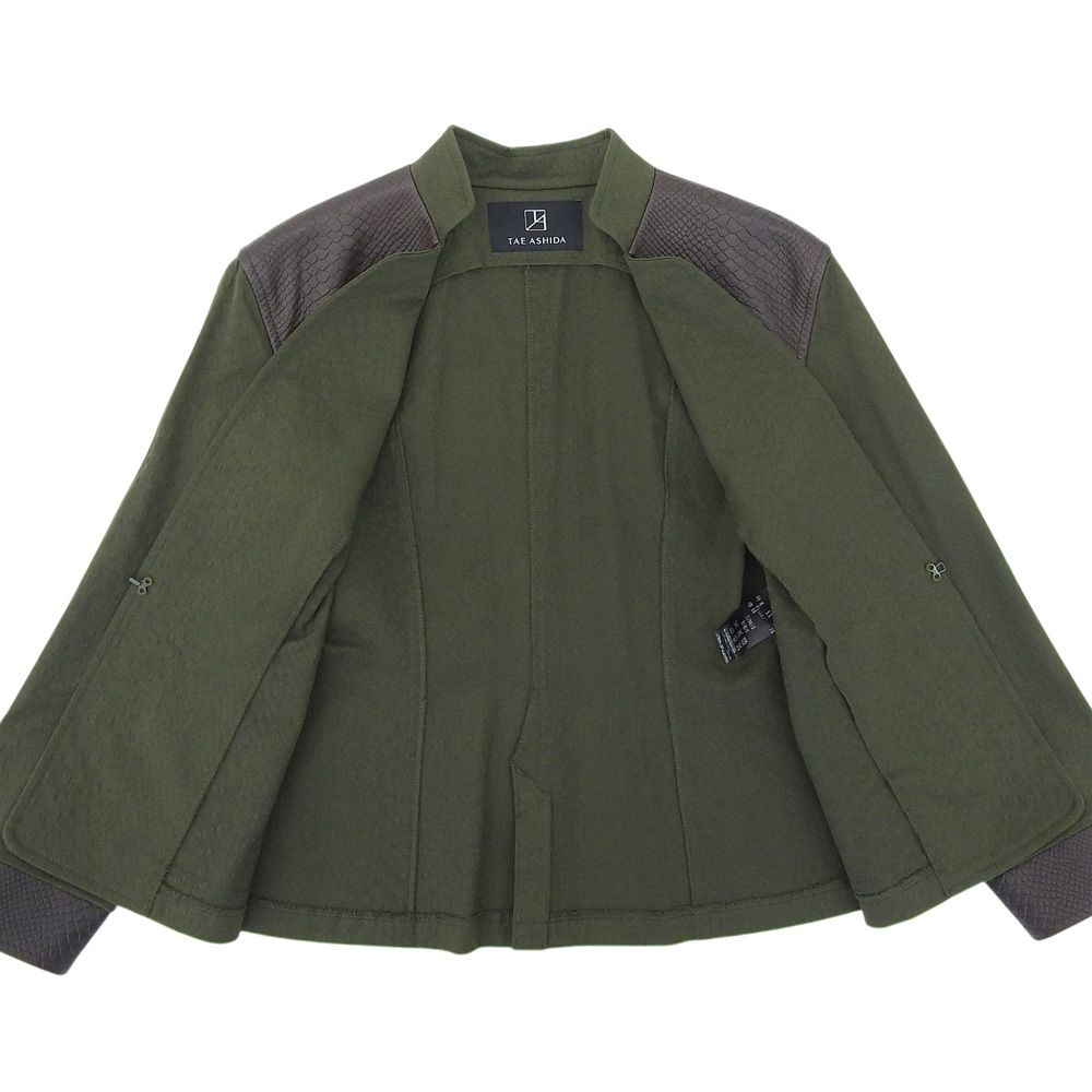 TAE ASHIDA タエアシダ 美品 グリーン クロコ型押し切り替え ロング