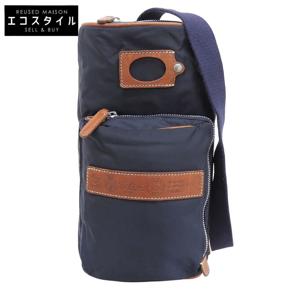 Felisi　フェリージ　美品 ナイロン×レザー ショルダーバッグ ボディバッグ メンズ ネイビー 99114