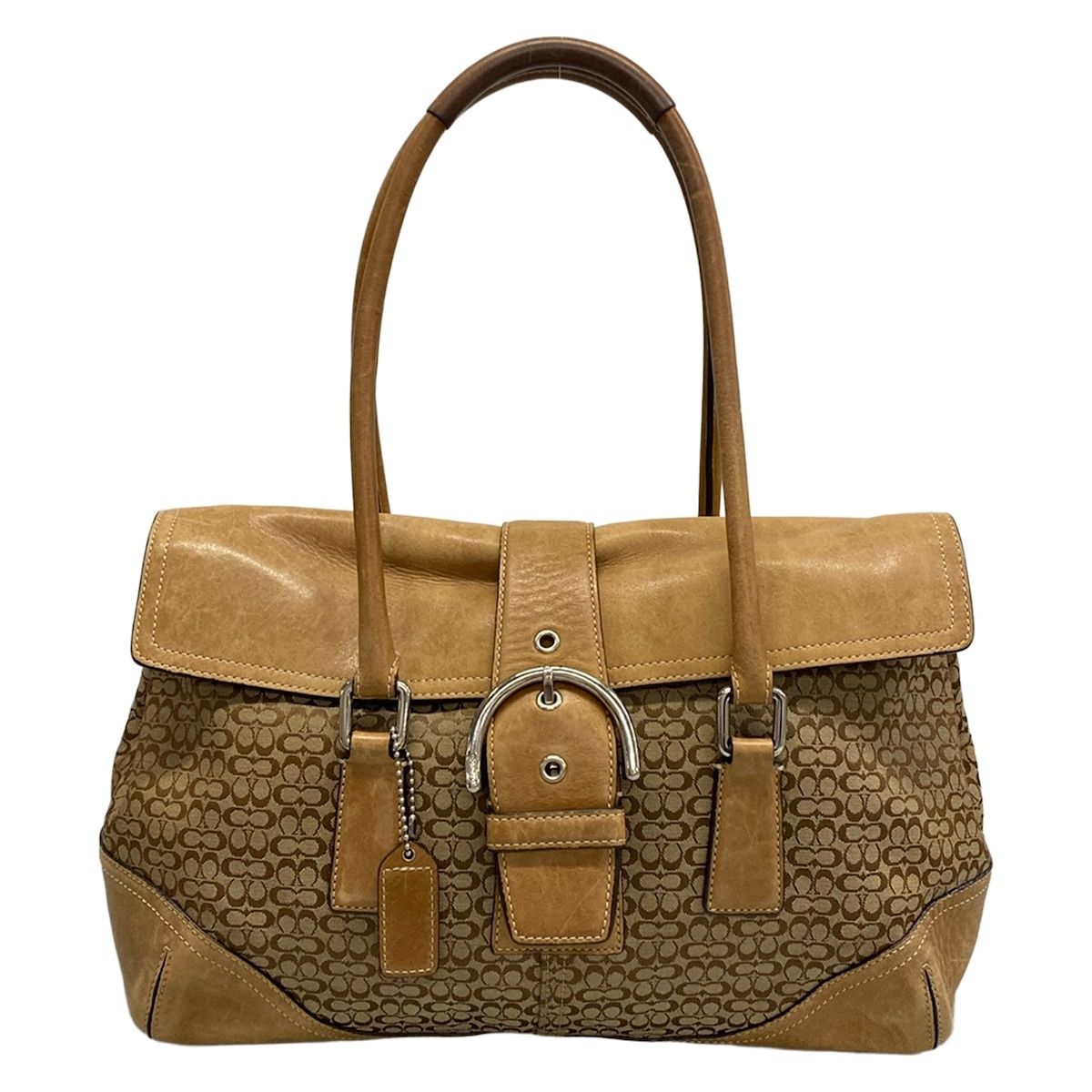 COACH(コーチ) ハンドバッグ ミニシグネチャー柄 6388 カーキ×ブラウン レザー