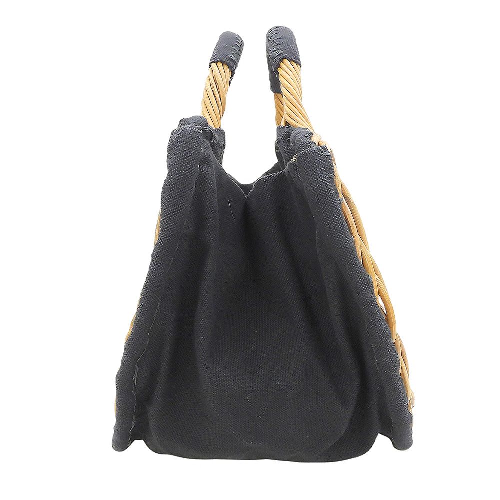 ebagos エバゴス 扇形 カゴバッグ 紅籐×キャンバス ハンドバッグ