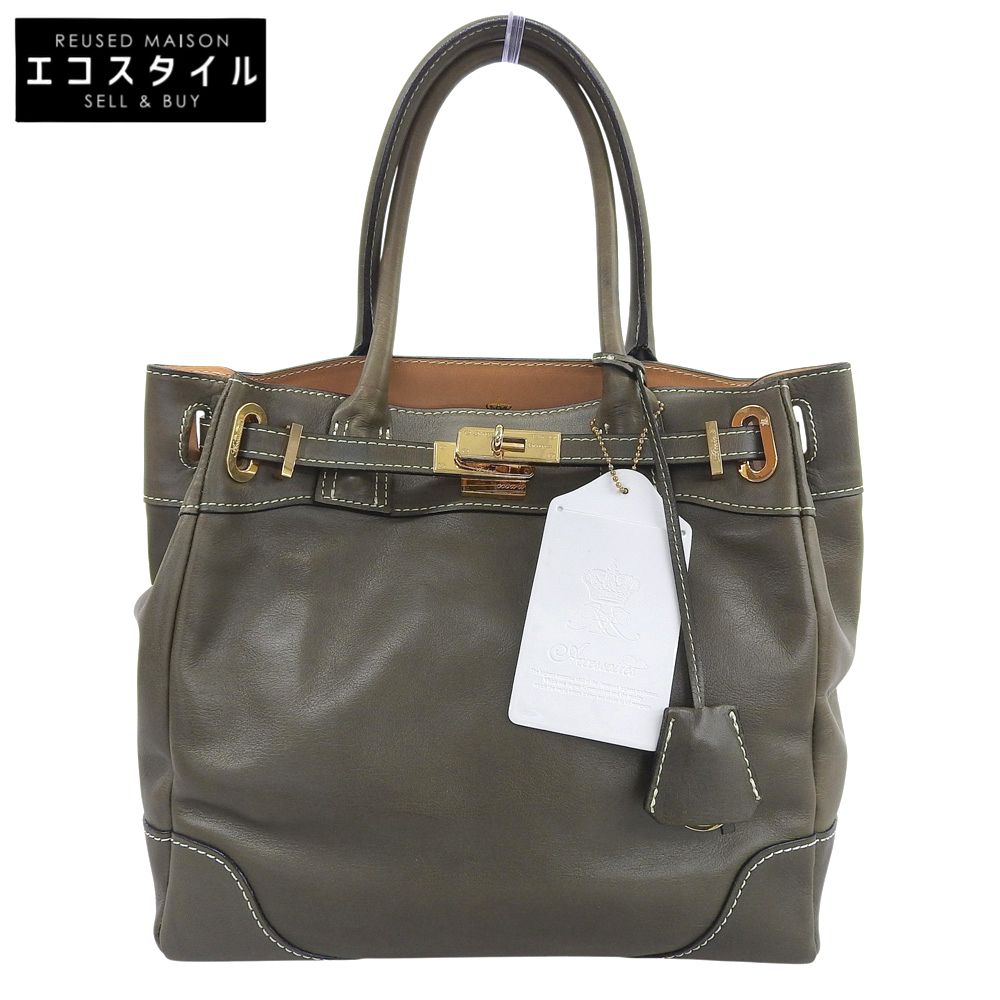A.D.M.J. Accessoires De Mademoiselle　ADMJ　前金具付き フロント金具バッグ レザー ハンドバッグ レディース カーキ
