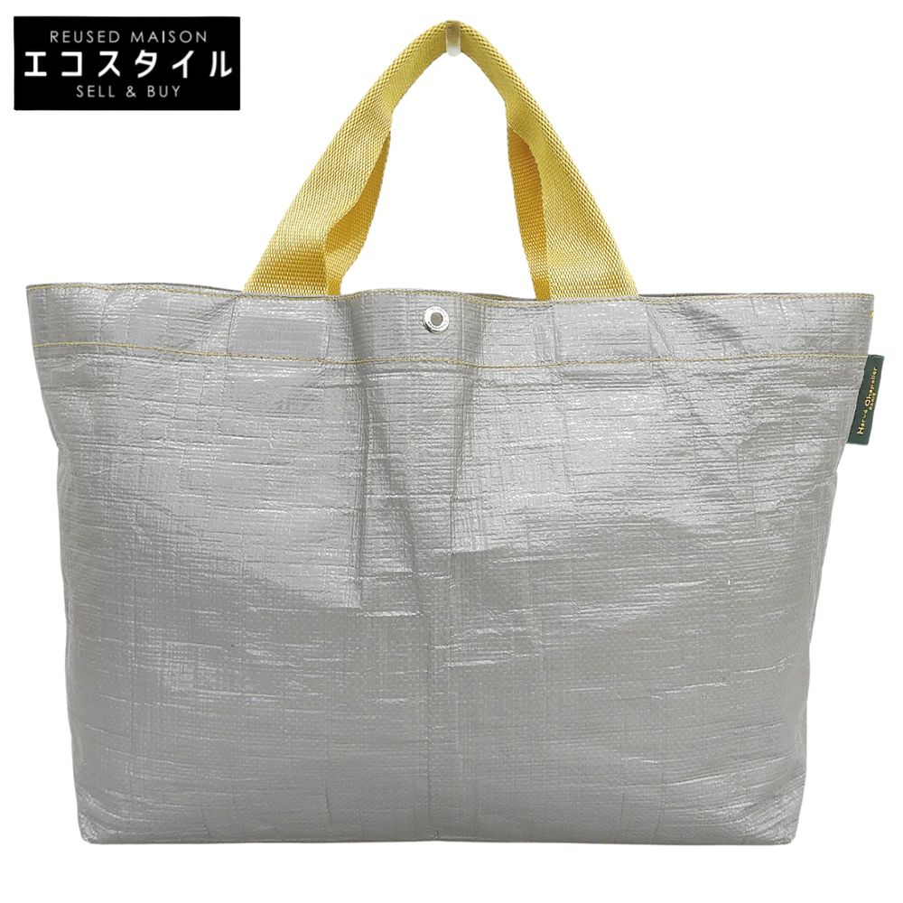 Herve Chapelier　エルベシャプリエ　美品 ポリエチレン マルシェバッグM トートバッグ レディース グリ×ジョーヌ 2012PP 26SS