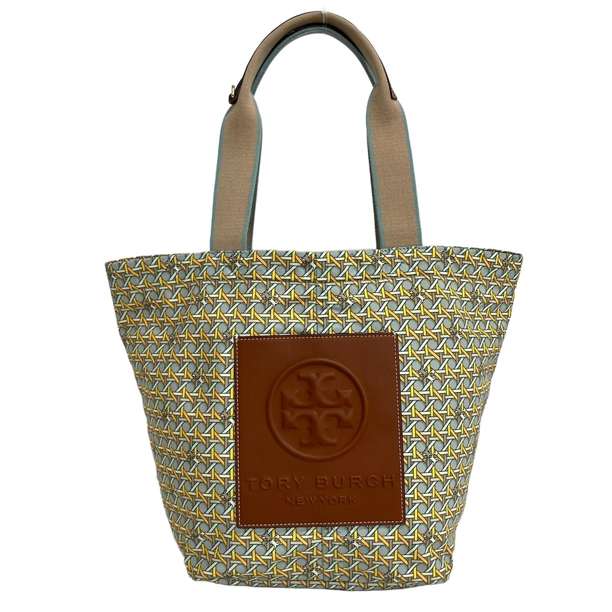 TORY BURCH(トリーバーチ) トートバッグ - ライトブルー×ダークイエロー×マルチ レザー