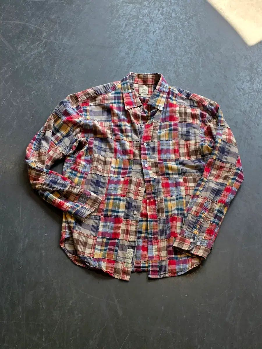BASTONG マドラスチェック パッチワーク シャツ (xl)