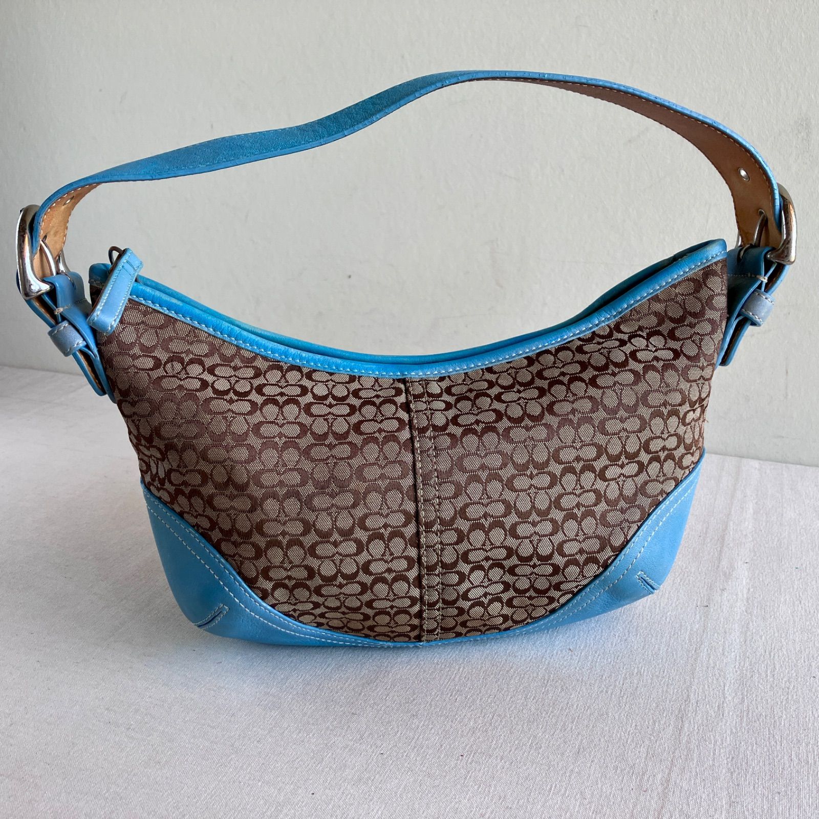 Y2K Coach Soho Mini Signature Canvas Blue Leather Shoulder Hobo Bag Vintage