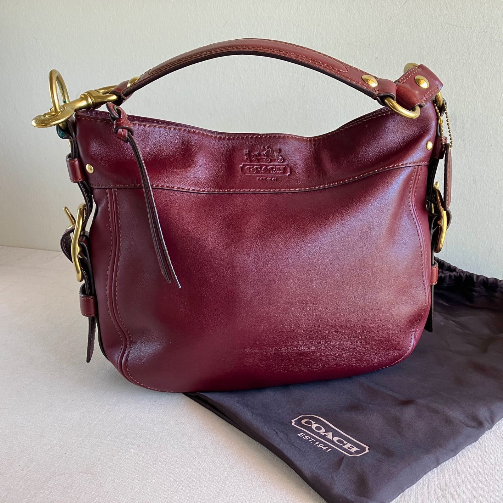 Coach Vintage Zoe Burgundy Wine Pebbled Leather Hobo Shoulder Bag Y2K