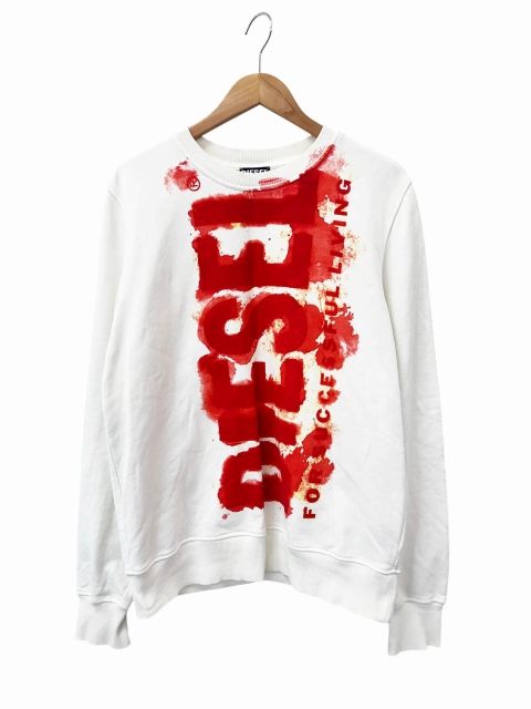 ディーゼル DIESEL Sweatshirt with bleeding-effect logo ロゴ プリント 長袖 スウェット トレーナー S-GINN-E5 S 白 ホワイト ブランド古着ベクトル 中古260530