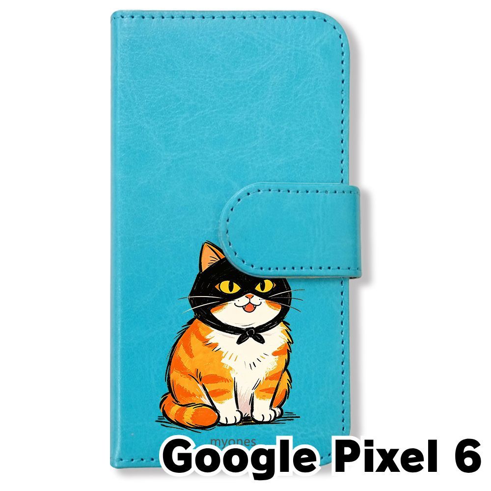 新品未使用】 Google Pixel 6 手帳型スマホ ケース (色：ブルー×怪盗猫
