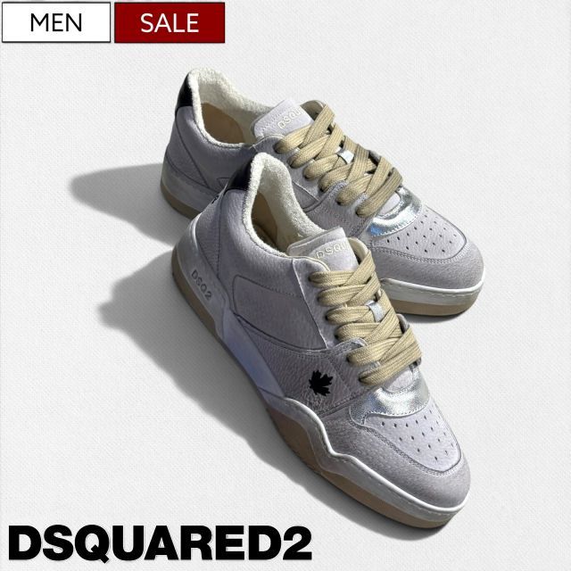 【定価113,300円(税込)】DSQUARED2 ディースクエアード 大人のラグジュアリーカジュアルを演出する らしさ溢れる遊び心をプラス！極厚ソールで脚長効果も抜群！メイプルリーフ刺繍エイジング加工レザースニーカー S82SNM0402 SPIKER