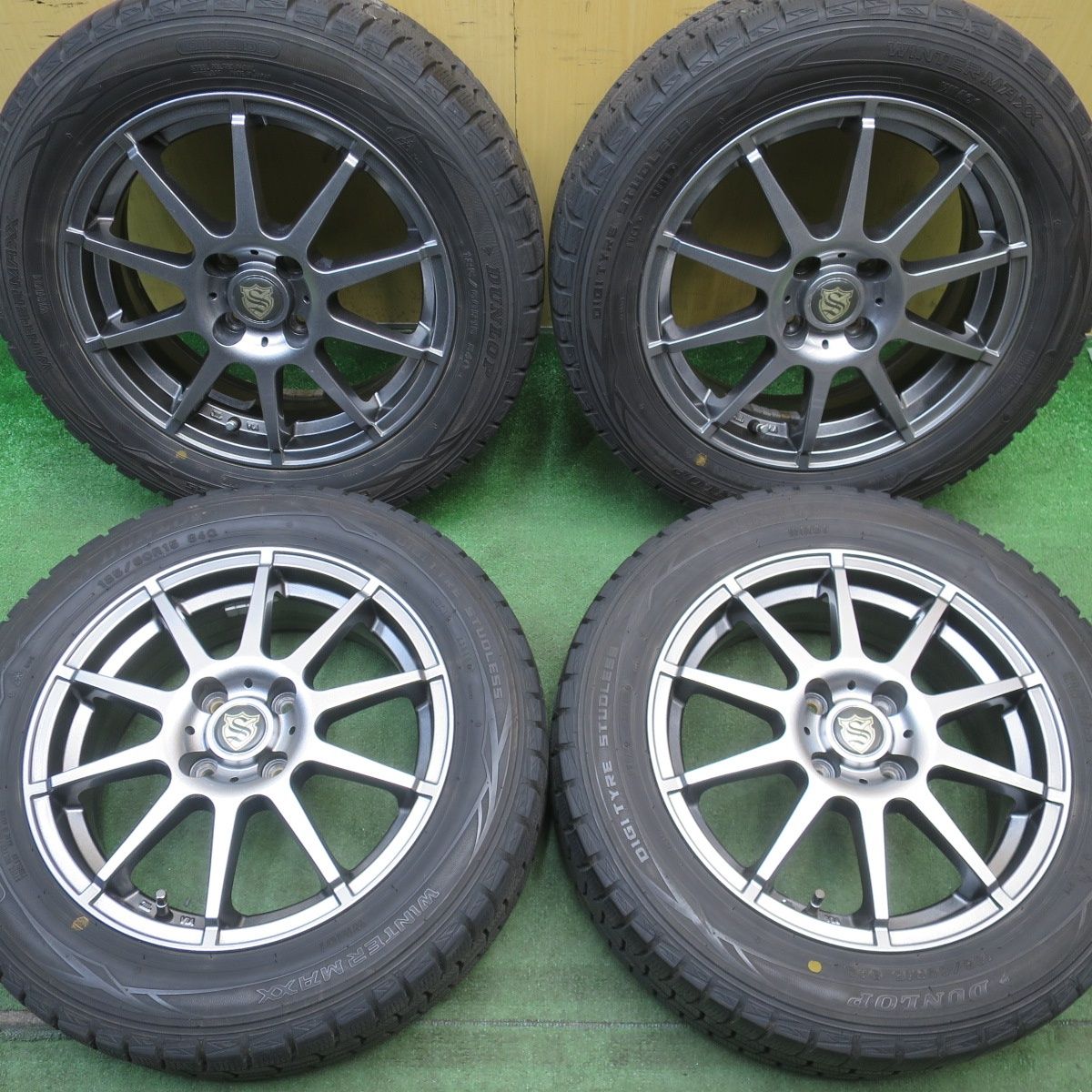 バリ溝！キレイ！8.5分★スタッドレス 185/60R15 ダンロップ ウインターマックス WM01 社外 アルミ 15インチ PCD100/4H★6051812NJス
