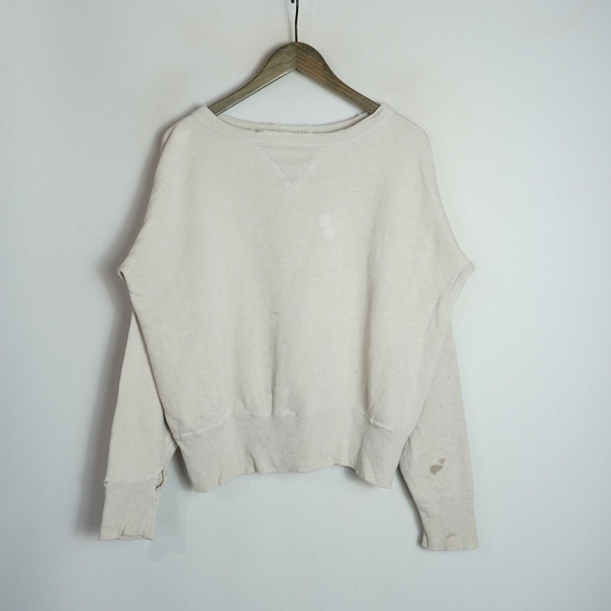 希少 50S BLANK SWEAT ブランクスウェット ビンテージ SV 前V 無地 はめ込み ガゼット 白灰系 3182Q♪ 11,396円