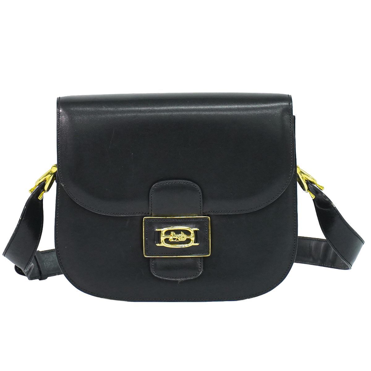 本物 セリーヌ CELINE 馬車金具 ショルダーバッグ レザー ブラック 